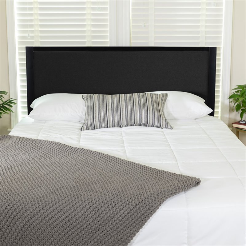 Pemberly Row Fabric Upholstered Full Metal Panel Headboard in Black