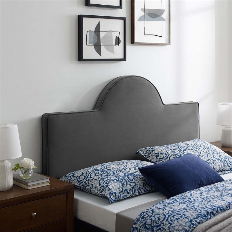Pemberly Row Full/Queen Modern Performance Velvet Headboard in Charcoal