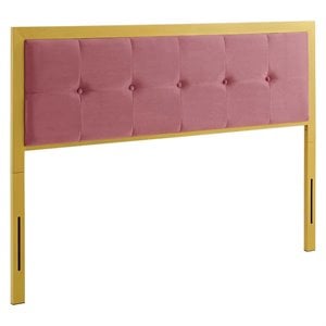 Pemberly Row Tufted King Performance Velvet Headboard in Gold/Dusty Rose