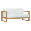 Pemberly Row Solid Teak Wood Outdoor Patio Sofa in Natural/White