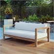 Pemberly Row Solid Teak Wood Outdoor Patio Sofa in Natural/White