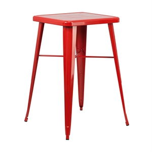 Pemberly Row Contemporary 28&quot Square Metal Bar Table in Red Finish