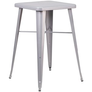 Pemberly Row Contemporary 28&quot Square Metal Bar Table in Silver