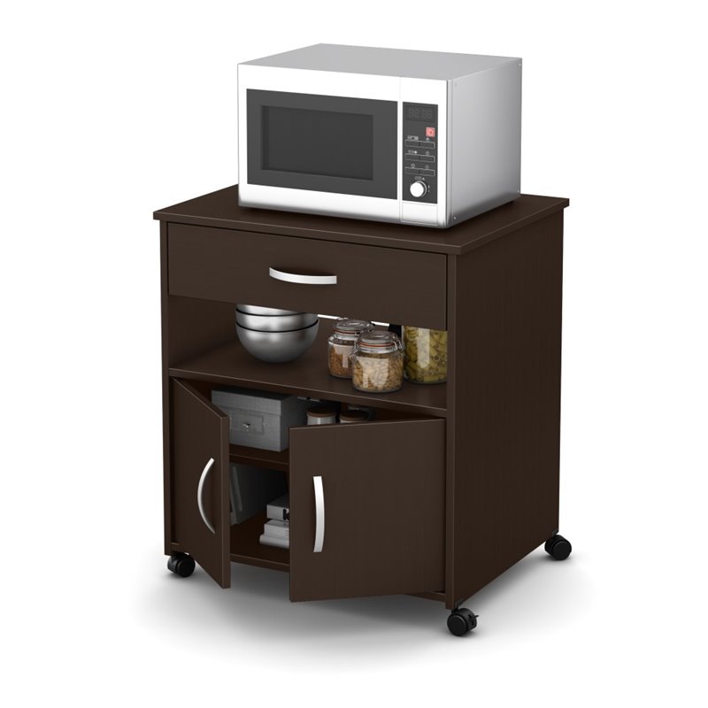 Pemberly Row Contemporary Microwave Cart in Chocolate Finish