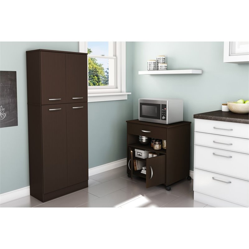 Pemberly Row Contemporary Microwave Cart in Chocolate Finish
