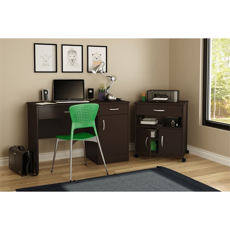 Pemberly Row Contemporary Microwave Cart in Chocolate Finish