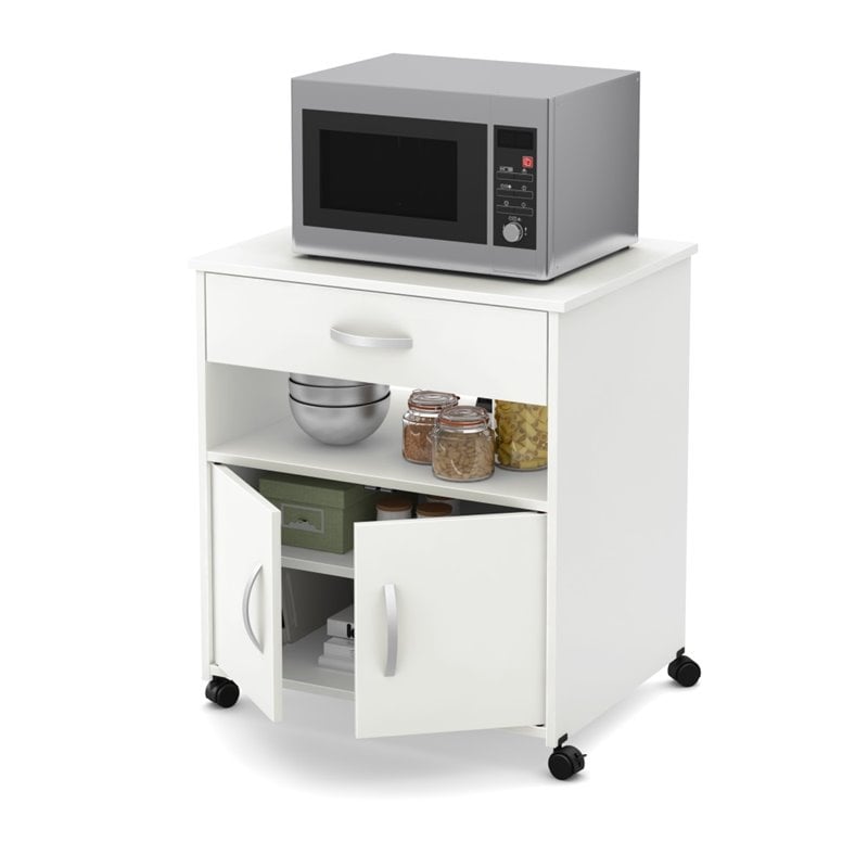 Pemberly Row Contemporary Microwave Cart in Pure White Finish