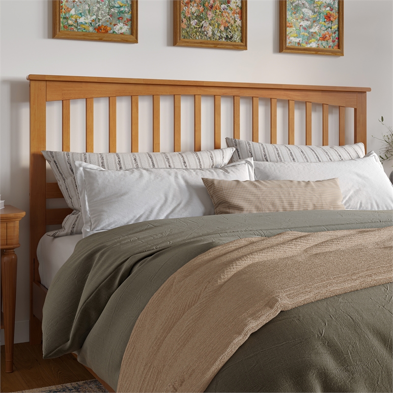 Pemberly Row Mission King Wood Headboard in Light Toffee