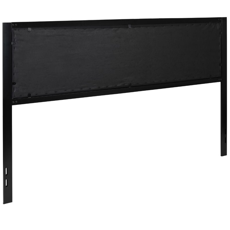 Pemberly Row Fabric Tufted King Metal Panel Headboard in Black