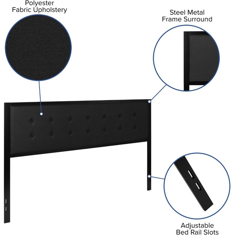 Pemberly Row Fabric Tufted King Metal Panel Headboard in Black