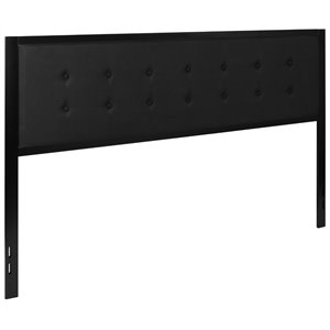 Pemberly Row Fabric Tufted King Metal Panel Headboard in Black