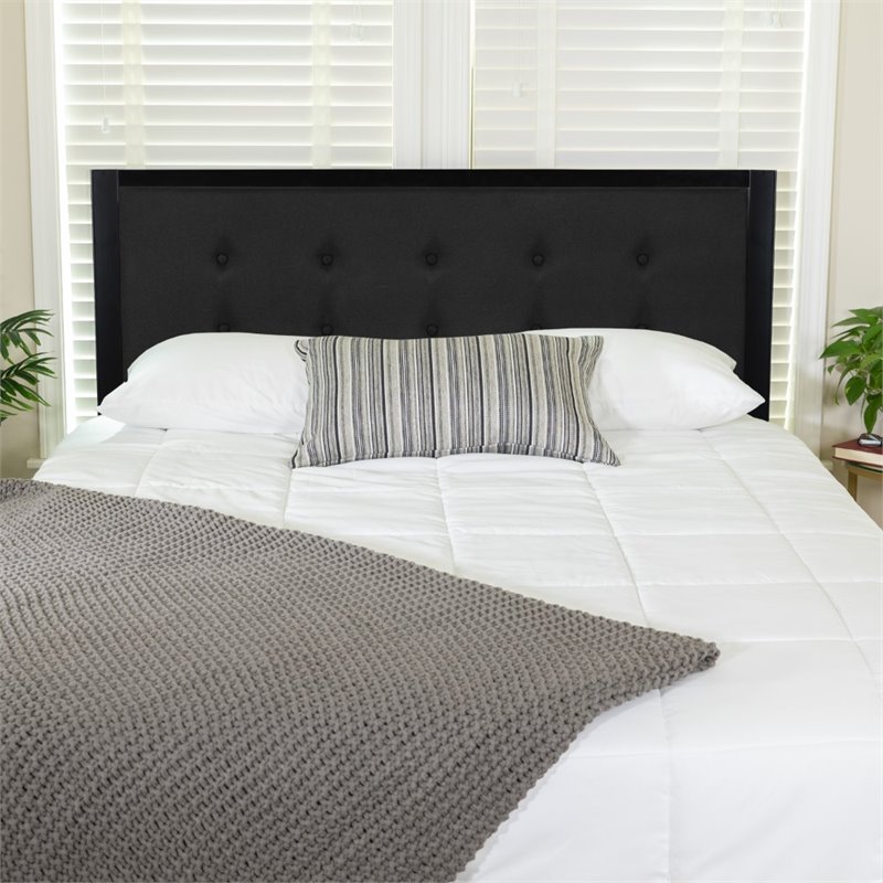 Pemberly Row Fabric Tufted Twin Metal Panel Headboard in Black