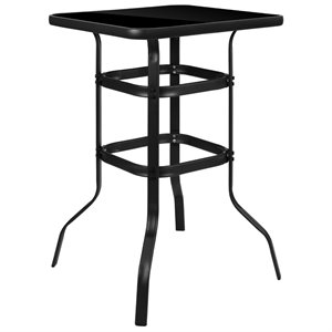 Pemberly Row 27. 5&quot Square Tempered Glass Top Patio Bar Table in Black