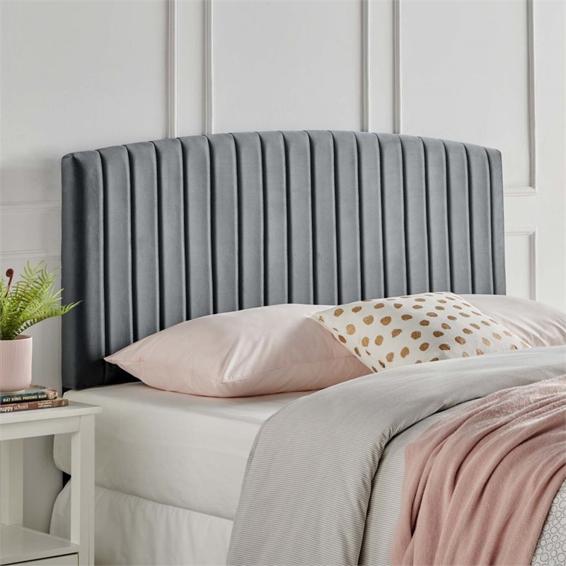 Pemberly Row Modern Performance Velvet Twin Headboard in Charcoal
