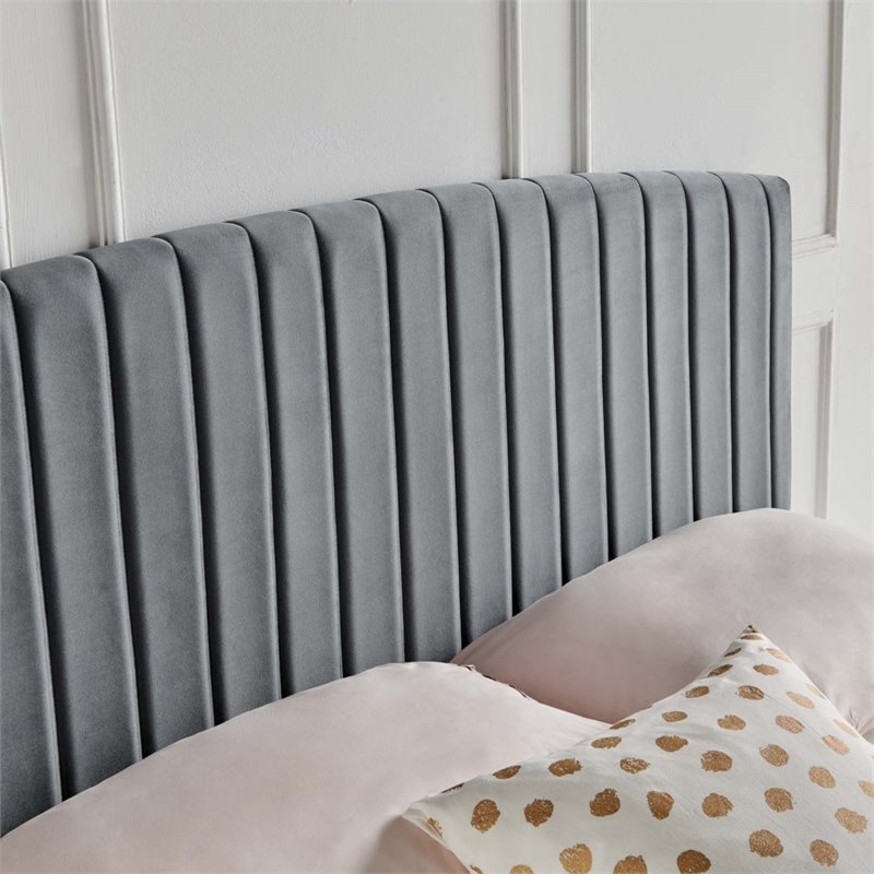 Pemberly Row Modern Performance Velvet Twin Headboard in Charcoal