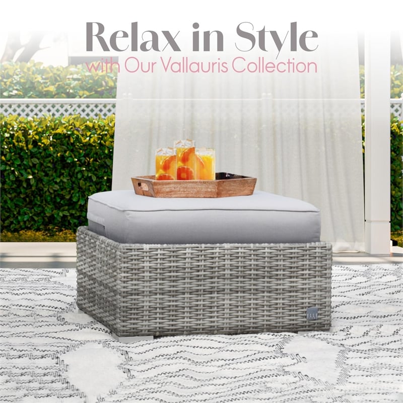 Pemberly Row Contemporary Outdoor Ottoman with Cushion in Gray