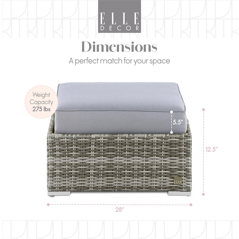 Pemberly Row Contemporary Outdoor Ottoman with Cushion in Gray