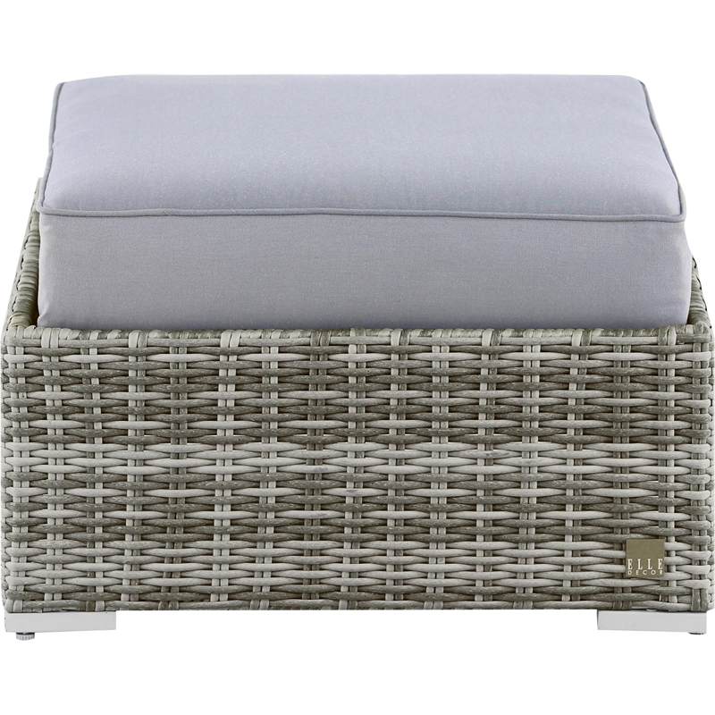 Pemberly Row Contemporary Outdoor Ottoman with Cushion in Gray