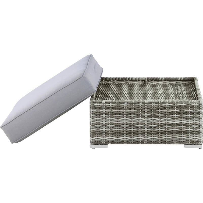 Pemberly Row Contemporary Outdoor Ottoman with Cushion in Gray