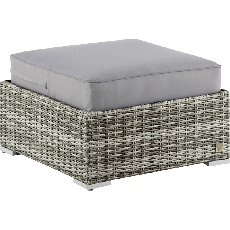 Pemberly Row Contemporary Outdoor Ottoman with Cushion in Gray