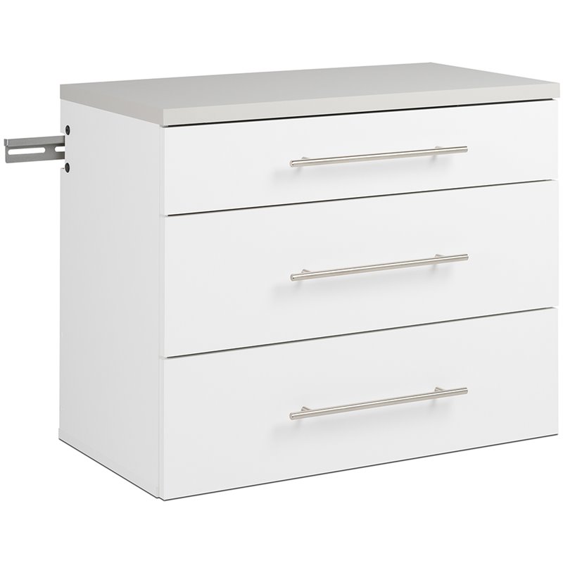 Pemberly Row Contemporary 3 Drawer Wall Mounted Garage Cabinet in White