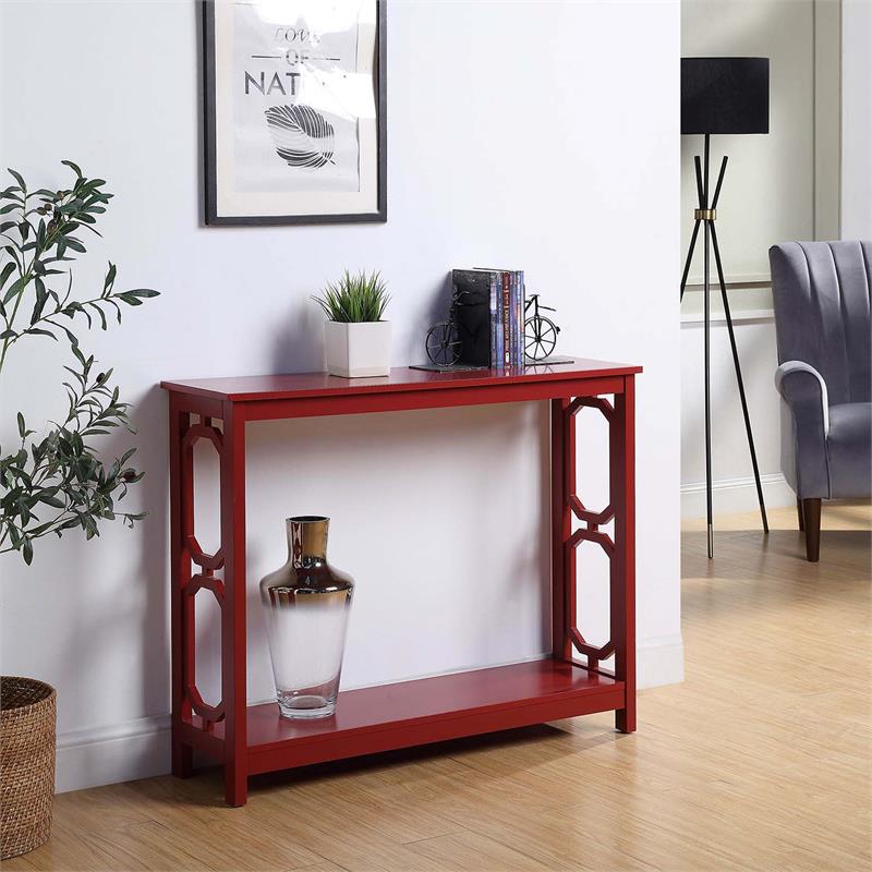Pemberly Row Contemporary Console Table in Cranberry Red Wood Finish