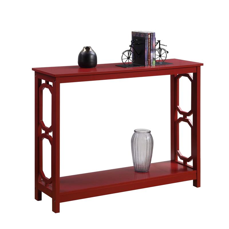 Pemberly Row Contemporary Console Table in Cranberry Red Wood Finish