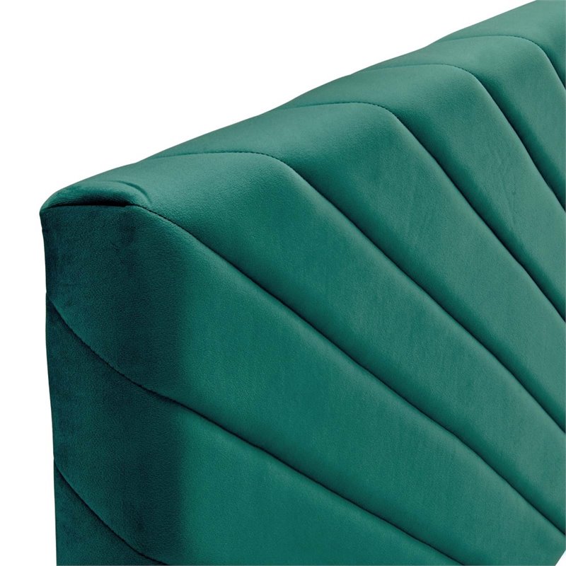 Pemberly Row Angular Channel Tufted Velvet Twin Headboard in Teal Blue
