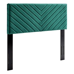 Pemberly Row Angular Channel Tufted Velvet Twin Headboard in Teal Blue