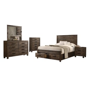 Pemberly Row 5-piece Eastern King Wood Bedroom Set in Rustic Golden Brown