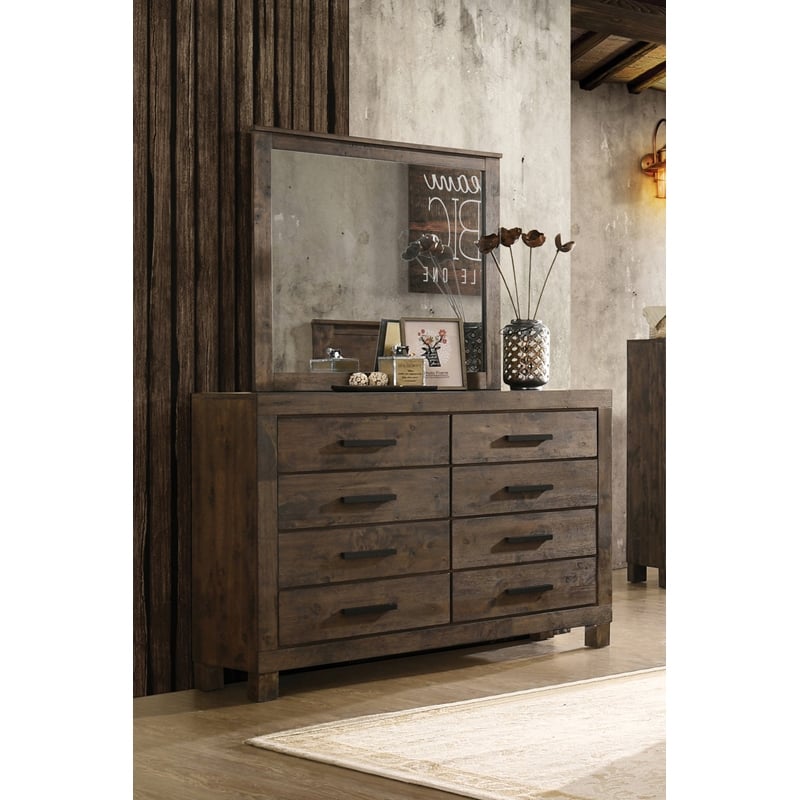 Pemberly Row 5-piece Eastern King Wood Bedroom Set in Rustic Golden Brown