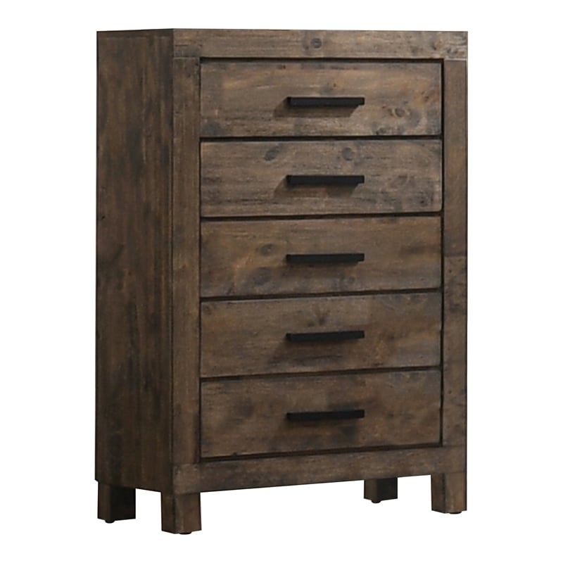Pemberly Row 5-piece Eastern King Wood Bedroom Set in Rustic Golden Brown