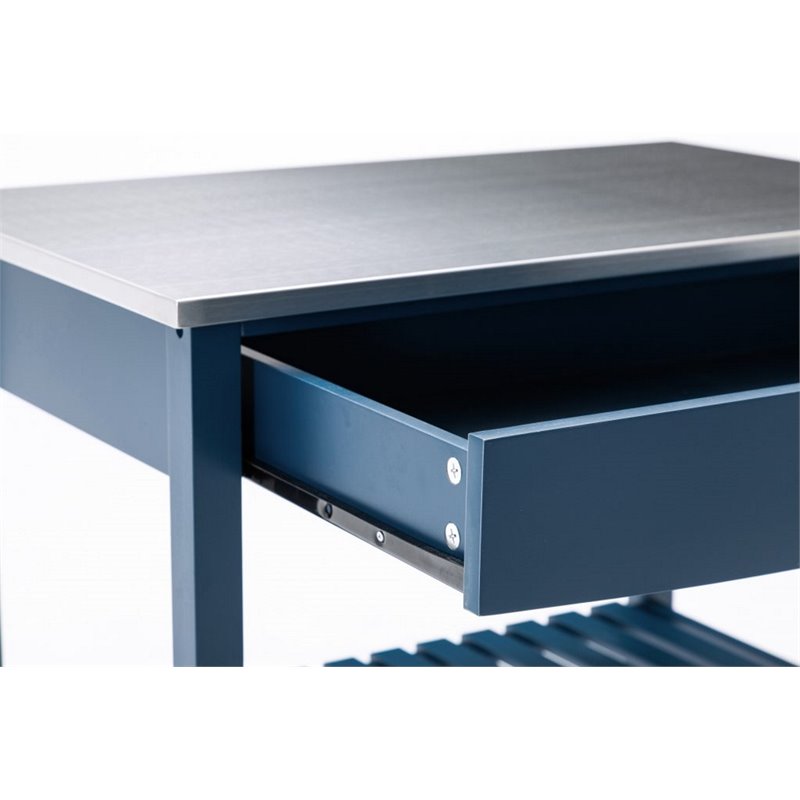 Pemberly Row Wood Kitchen Cart with Stainless Steel Top in Navy Blue