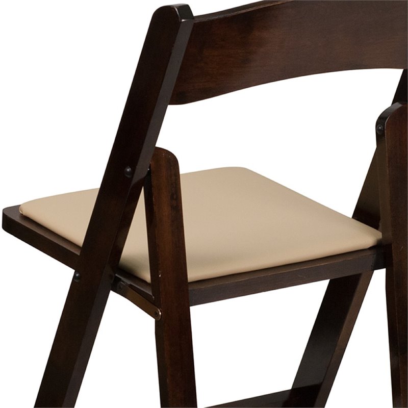 Pemberly Row Wooden Vinyl Seat Folding Chair in Fruitwood (Set of 2)