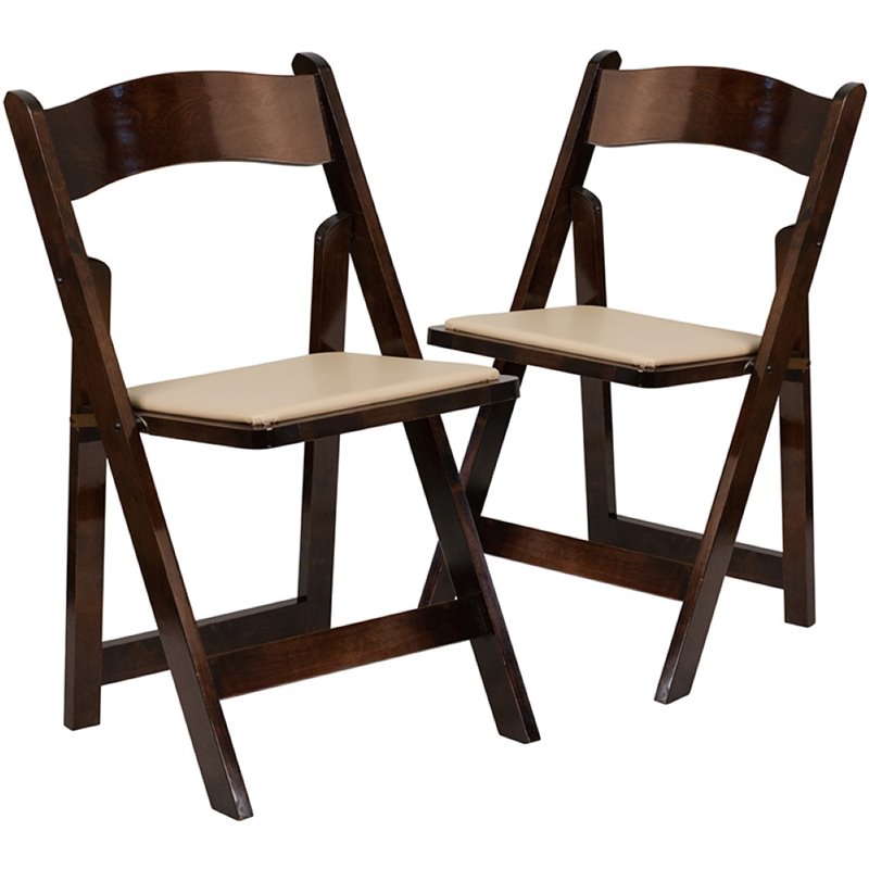 Pemberly Row Wooden Vinyl Seat Folding Chair in Fruitwood (Set of 2)