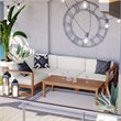 Pemberly Row 5-Piece Teak Wood Patio Sectional Sofa Set in Natural and White