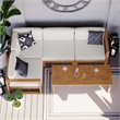 Pemberly Row 5-Piece Teak Wood Patio Sectional Sofa Set in Natural and White