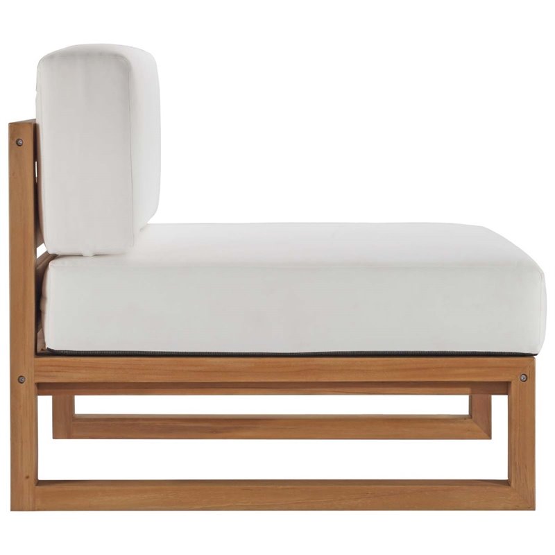 Pemberly Row 5-Piece Teak Wood Patio Sectional Sofa Set in Natural and White