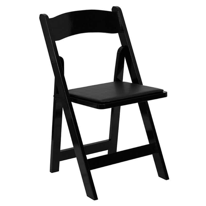 Pemberly Row Wooden Vinyl Seat Folding Chair in Black (Set of 2)