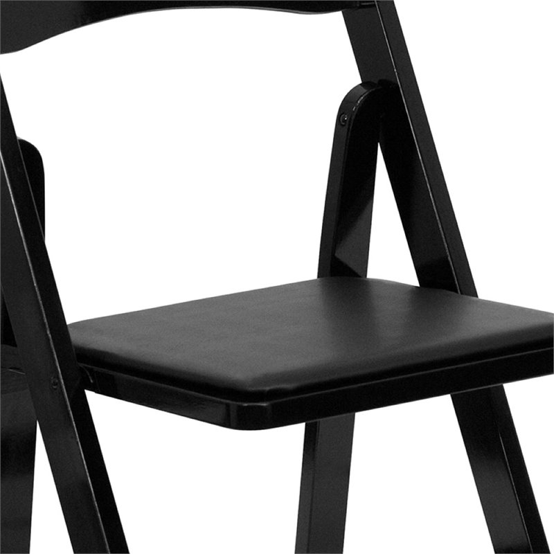 Pemberly Row Wooden Vinyl Seat Folding Chair in Black (Set of 2)
