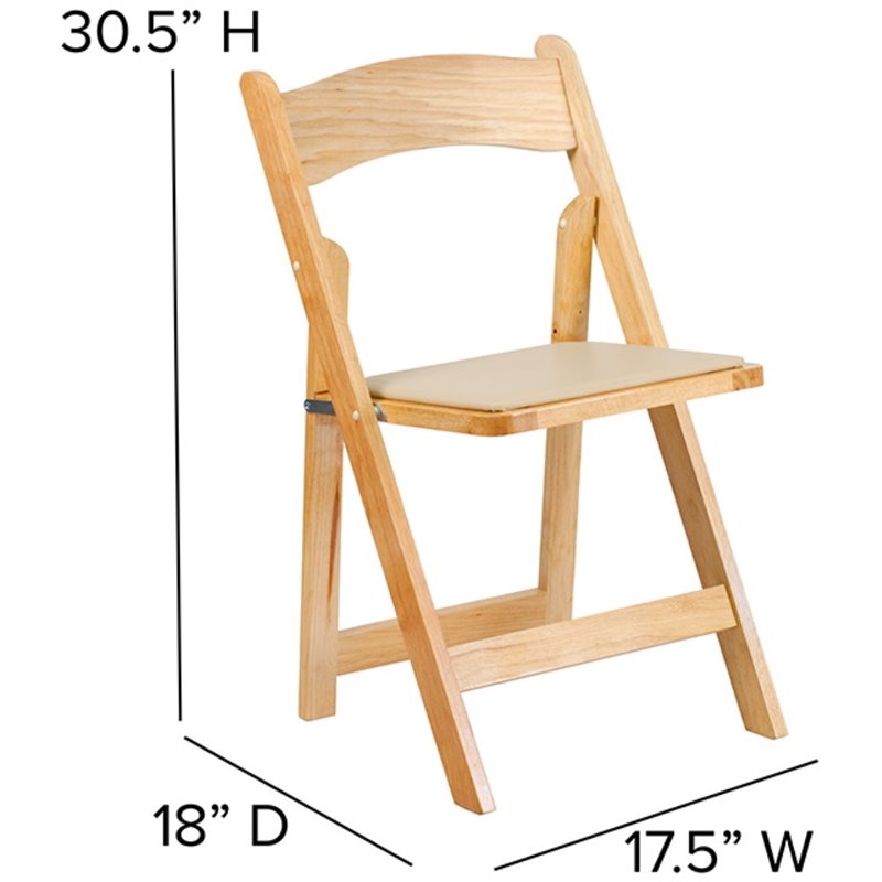 Pemberly Row Wooden Vinyl Seat Folding Chair in Natural (Set of 2)
