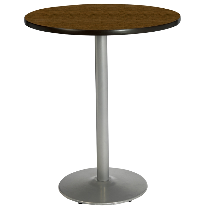 Pemberly Row Walnut 42in Breakroom Table with Round Silver Base Walnut
