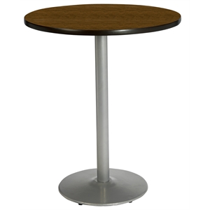 Pemberly Row Walnut 42in Breakroom Table with Round Silver Base Walnut