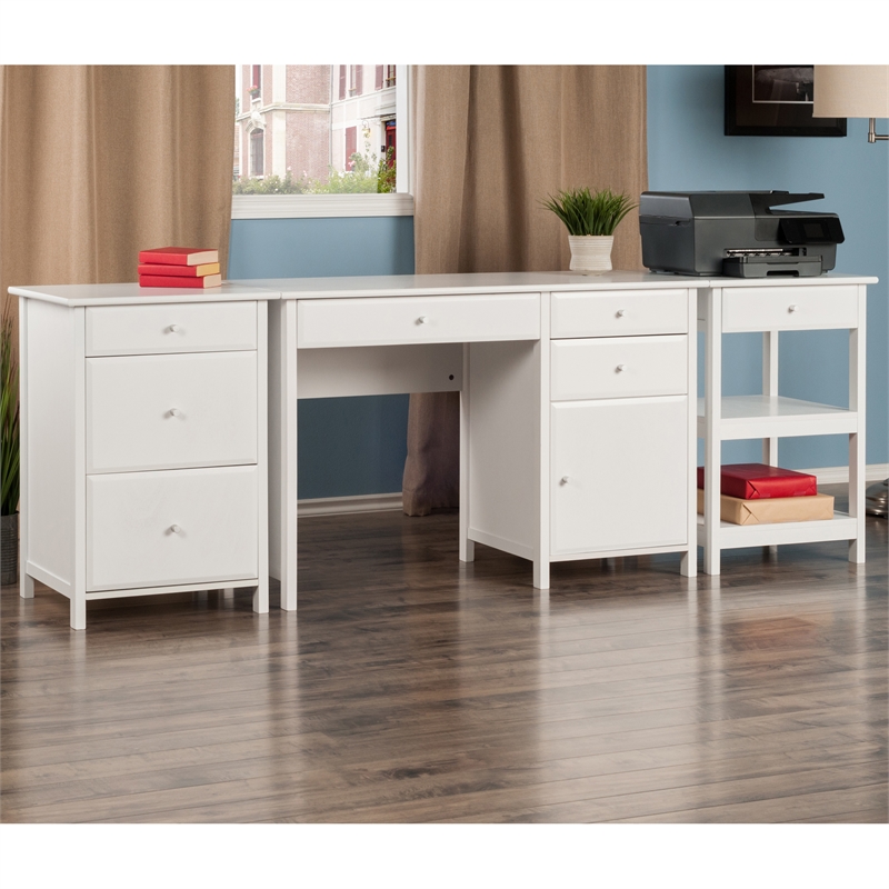 Pemberly Row 3-Piece Transitional Solid Wood Writing Desk Set in White