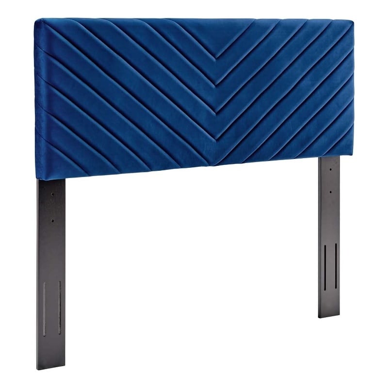 Pemberly Row Angular Channel Tufted Velvet Full/Queen Headboard in Navy