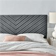 Pemberly Row Angular Channel Tufted Velvet Full/Queen Headboard in Charcoal