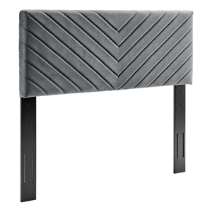 Pemberly Row Angular Channel Tufted Velvet Full/Queen Headboard in Charcoal