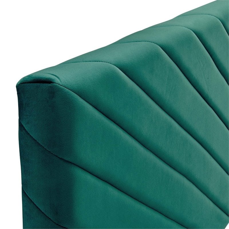 Pemberly Row Angular Channel Tufted Velvet Full/Queen Headboard in Teal Blue