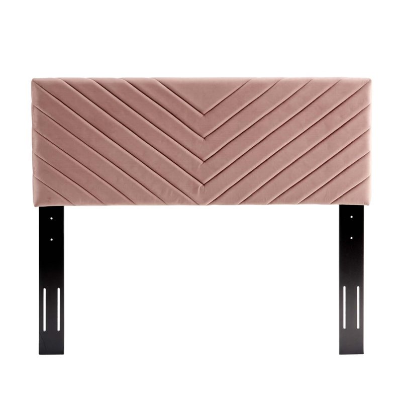 Pemberly Row Angular Channel Tufted Velvet Full/Queen Headboard in Dusty Rose