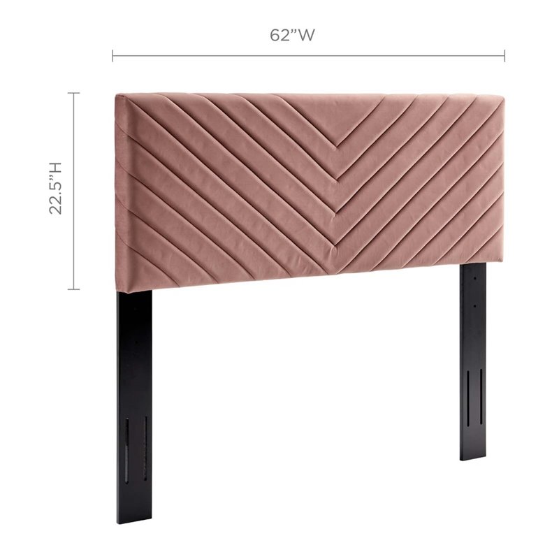 Pemberly Row Angular Channel Tufted Velvet Full/Queen Headboard in Dusty Rose